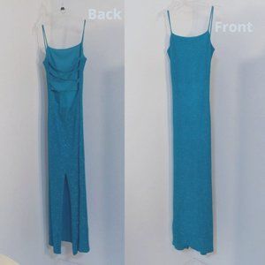 City Triangles Teal Glitter Stretch Sheath with Spaghetti Straps